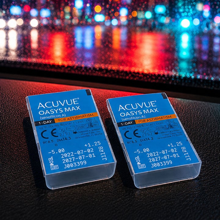 Twee blisterpacks contactlenzen in een auto